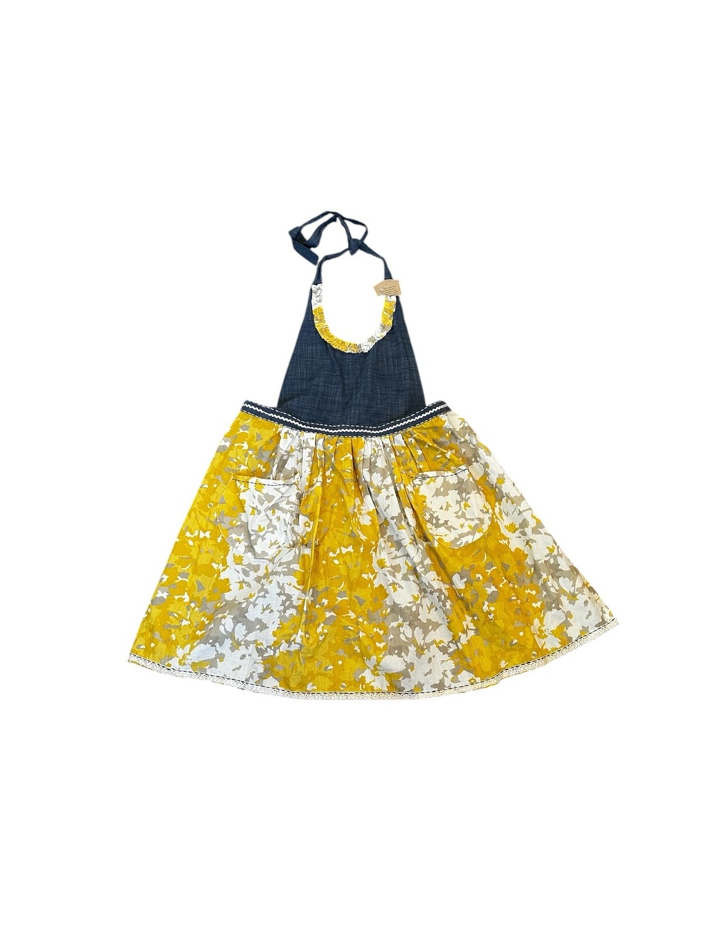 Sur La Table Apron Mixed Media Denim & Yellow Floral Retro Cottagecore OS